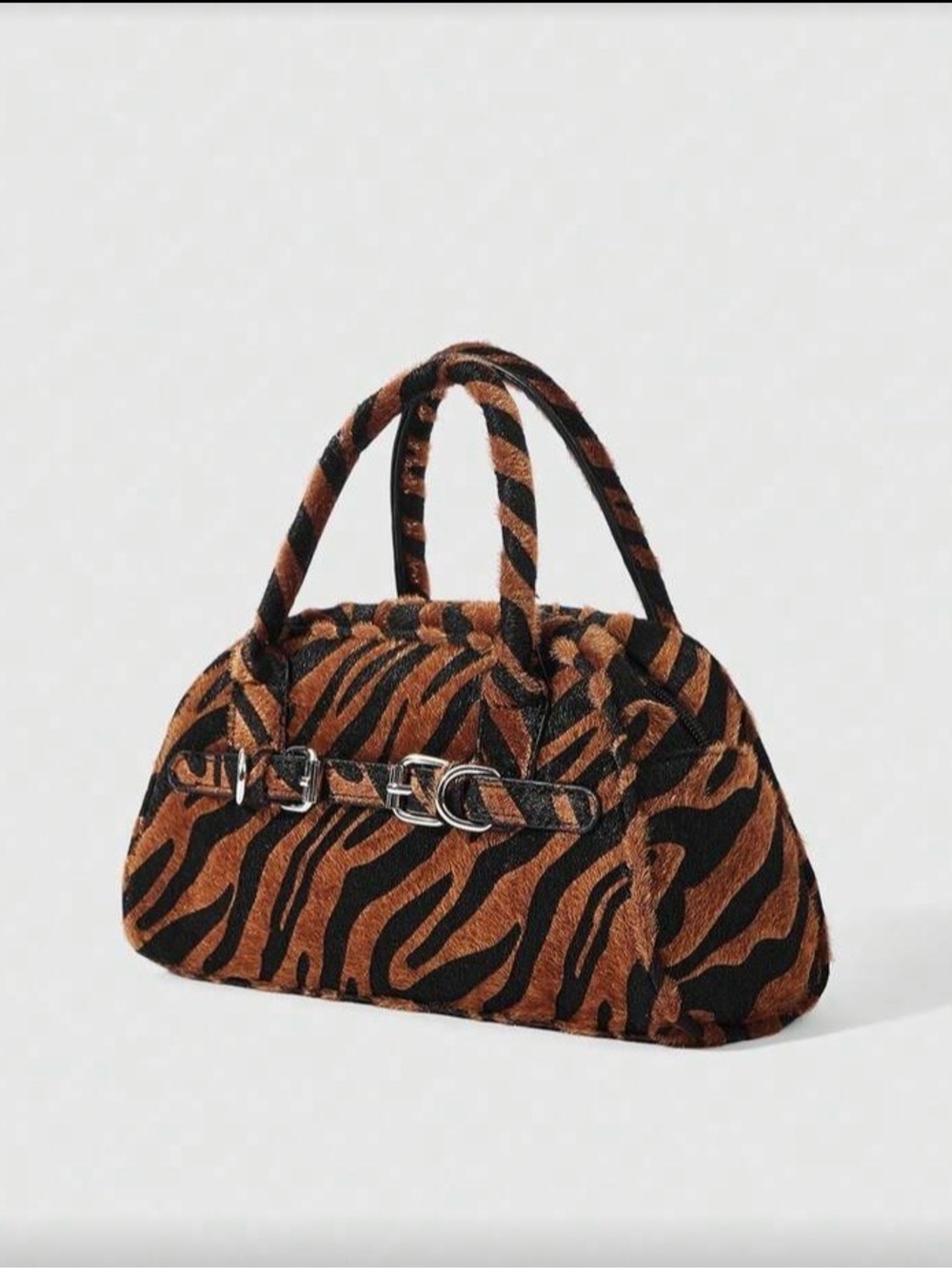 Tiger-Print Faux-Fur Top-Handle Satchel - Brown & Black